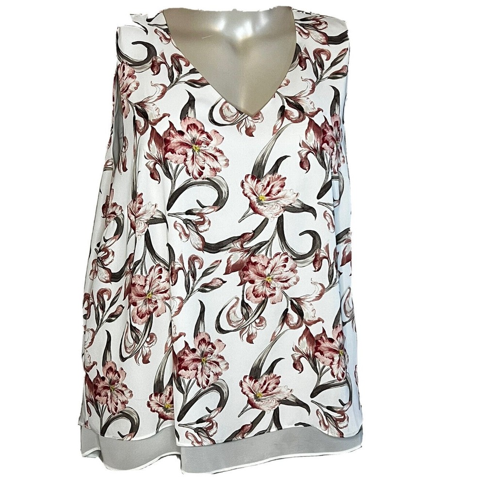 C EST 1946 Womens Sleeveless Tank Top Blouse Lined Sheer Layered Floral 22/24W